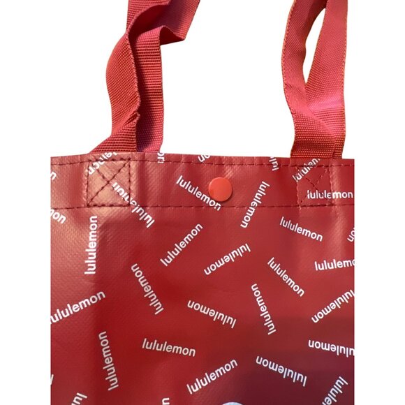 Lululemon Red Burgundy Reusable Small Tote Bag Handles Snap Closure 12" x 9" - Picture 3 of 5